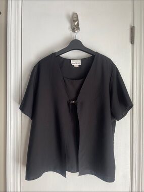 VINTAGE Mardi Modes Black Short-Sleeve Open-Front Blouse XL